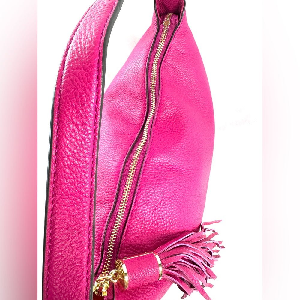 Michael Kors Fuchsia Pink Leather Large Shoulder Bag Purse Chain Strap Tassel - Picture 9 of 13